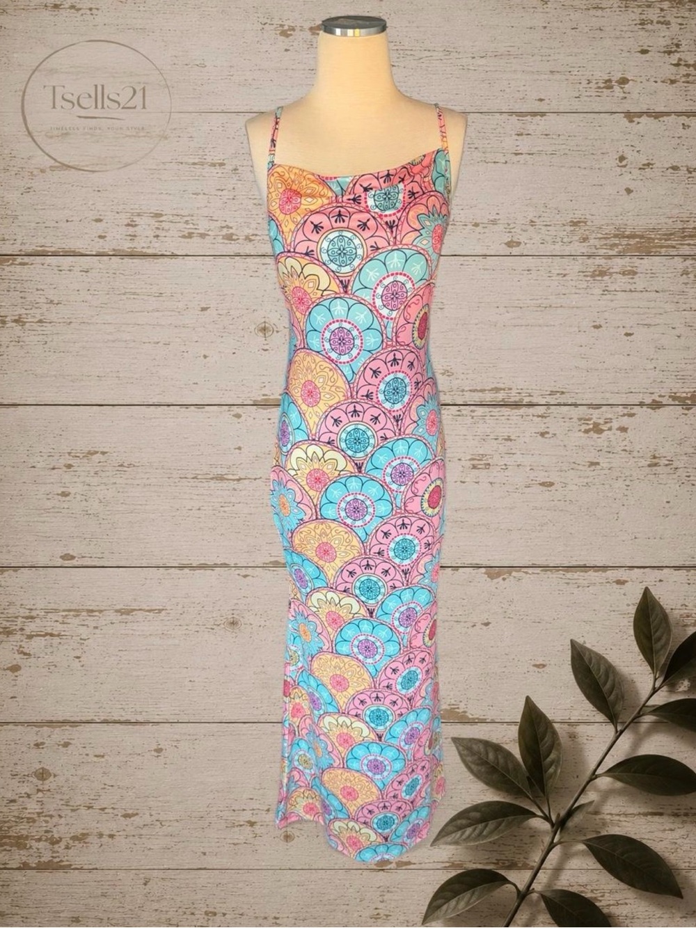 SHEIN Multicolor Mandala Scallop Print Maxi Dress - Size M